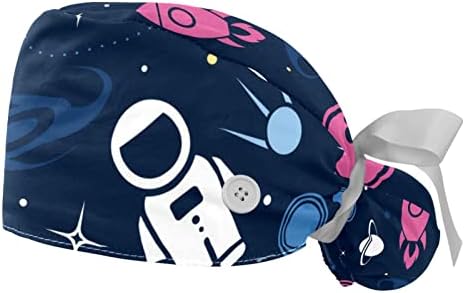 Çalışma Kapağı Düğmeleri ile Hemşire Kabarık Şapka Kozmonot Uzay Gemisi Ay Roket Fırçalama Kap Kadınlar için Uzun