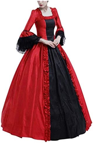 Bayan Siyah Gotik Dantel Elbise Rönesans Ortaçağ Kostüm Cadılar Bayramı Lace up Kat Uzunluk Uzun Elbiseler