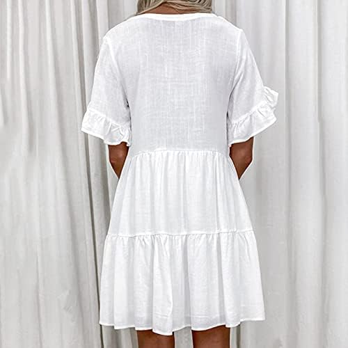 Bayan Katmanlı Mini Elbise Pamuk Keten Salıncak Sundress Fırfır Kısa Kollu Kelebek Elbiseler Casual Önlüklü Elbise