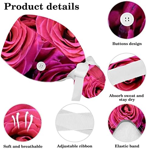 Gül Çiçek Çiçeği çalışma kapağı Düğmesi ve Ter Bandı Ayarlanabilir Unisex Kravat Geri Şapka Hemşire Cerrahi Kapak