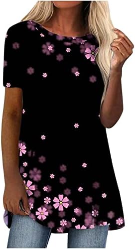 Yaz Mermer Baskı Tunik Üstleri Kadınlar için Rahat Kısa Kollu Tişörtleri giymek Tayt ile Rahat Salıncak Gömlek Tees