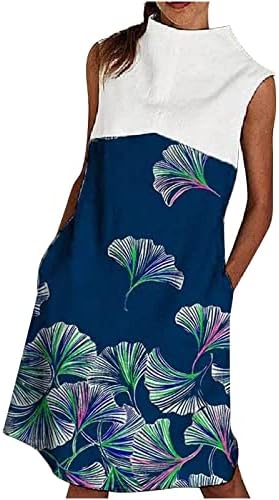 Sonbahar Yaz Pamuklu Elbise Bayan Giyim Moda Kolsuz Kaplumbağa Boyun Grafik Zip Up Brunch Elbise Bayanlar için E9