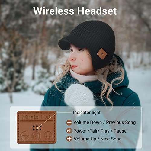 Kulaklıklı Unisex Kablosuz Bere Şapka, Vizör Kenarlı Yükseltme Örgü Kış Kulaklığı Bere Şapka Dahili Mikrofon ve Stereo