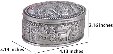 Avrupa tarzı Mücevher Kutusu Zarif Retro Desen Kabartmalı Dayanıklı Çinko Alaşım High-end Takı saklama Kutusu-4.13×3.14×2.16