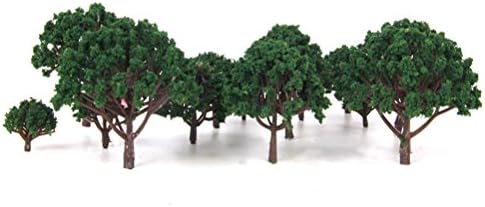 Veemoon Woodland Manzaraları 20 adet Model Manzara Manzara Ağaçları 3CM-8CM (Koyu Yeşil) Diorama