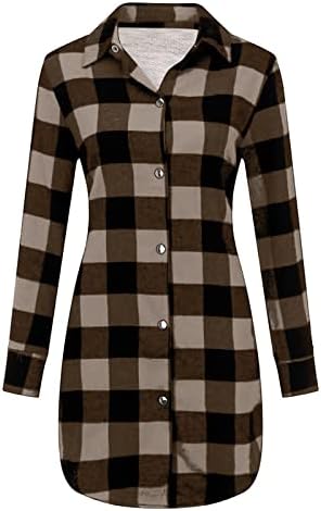 Sonbahar Flanel Ekose Ceket Kadınlar için Uzun Hırka Giyim Büyük Boy Düğme Aşağı Uzun Kollu Gömlek İnce Bel Ceket