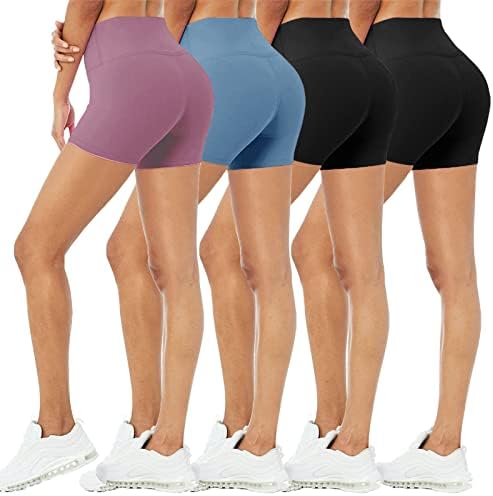 4 Paket Biker Şort Kadınlar için-5 Yüksek Belli Streç Spandex egzersiz şortu Yaz Yoga Koşu Atletik