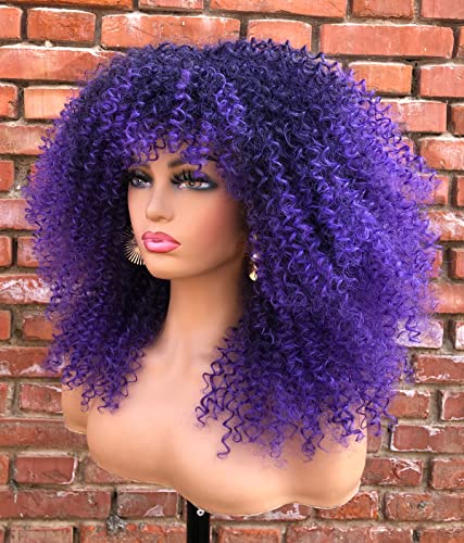 CURLCRAZY 16 inç Kıvırcık kahküllü peruk Siyah Kadınlar için Kinky Kısa Kıvırcık Peruk Afro Peruk (1B / 2404)