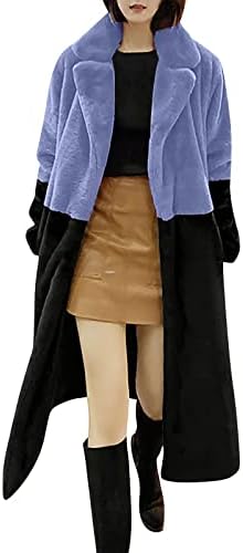 FOVİGUO Kirpi Ceket Kadınlar, Uzun Uzun Kollu İş Mont Bayanlar Encanto Kış Yaka Konfor Mont Colorblock Gevşek Bulanık