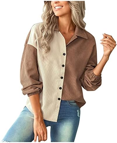 Kadın moda sonbahar düz renk blok gevşek gömlek ceket