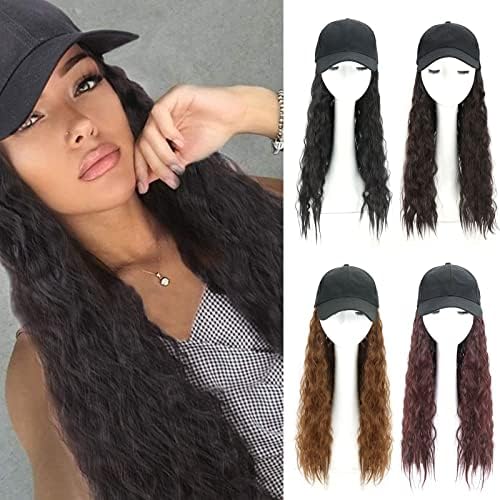 mmknlrm Sentetik Saç Parti peruk Şapka ile 24 inç Kız Kıvırcık Kaliteli Siyah Uzun Kadın koşu kepi